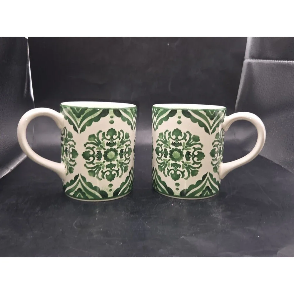 Sur La Table Coffee Mug Green Medallion Set Of 2 Designer
